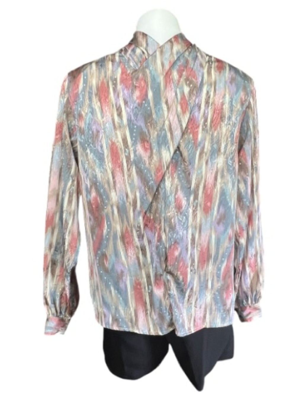 Vintage Abstract Print Blouse Unique Neckline Button Back Size 10